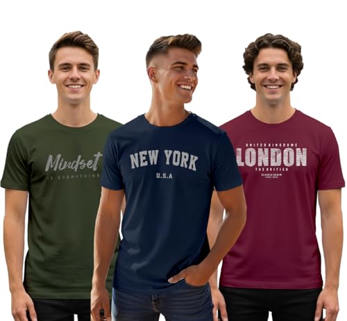 XENOVAURBAN Men's Printed T-Shirt Combo Pack of 3 | Regular Fit C...
