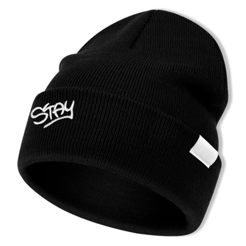 WKxinxuan Kpop Knit Cap, S K Knitted Hat, SK Slouch Beanie Mütze, Same Kpop Style Knitted Hat Modische, lässige Kopfbedeckung for Men Women Felix Hyunjin Bangchang Knitteds Ha Black