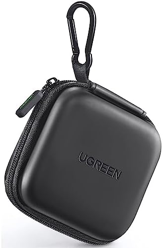 UGREEN Square Earbud Case, Waterproof Headphone Case, Hard EVA Shell Earbud Case Pouch, Earphone Case Accessory with Carabiner, for Earphone, Earbud, Earpieces, SD Memory Card, Camera Chips, Black