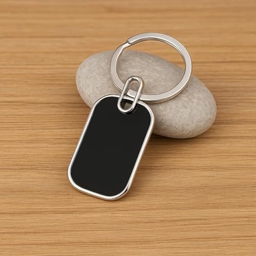 Image of Personalized Metal Keychain with Custom Engraved Name, 7.5 x 2.9 cm Black Tag, Durable Key Ring for Couples