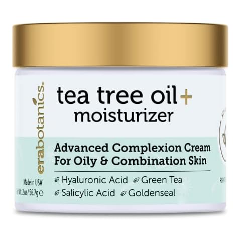 Era Organics Tea Tree Oil Face Cream - For Oily, Acne Prone Skin, Extra Soothing & Nourishing Non-Greasy Botanical Facial Moisturizer with 7X Ingredients For Rosacea, Cystic Acne, Blackheads & Redness Cover