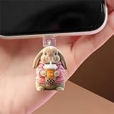 Bunny with Tea Dust Plug Acrylic Charms for electronic products,Type-C Charging Port Dust Plugs Pendant Compatible with E-Reader Phone Tablet, Gift for Christmas, Birthday, Anniversary Day