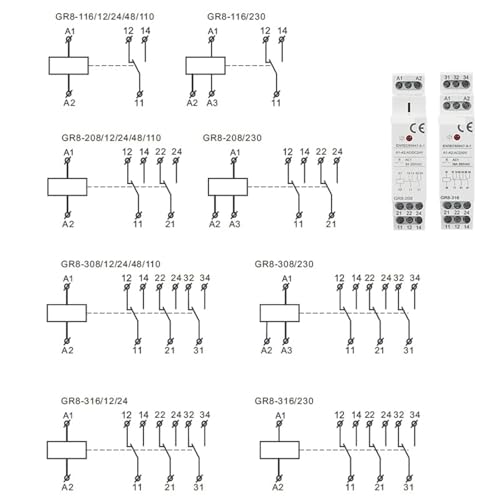 Relais de commutation rail DIN GR8 ACDC 48V de 8A pour circuits électriques