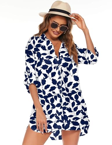 Image of HOTOUCH Women Boyfriend Shirts Button Down Long Sleeve Blouse Cuffed Sleeve Collared Shirt