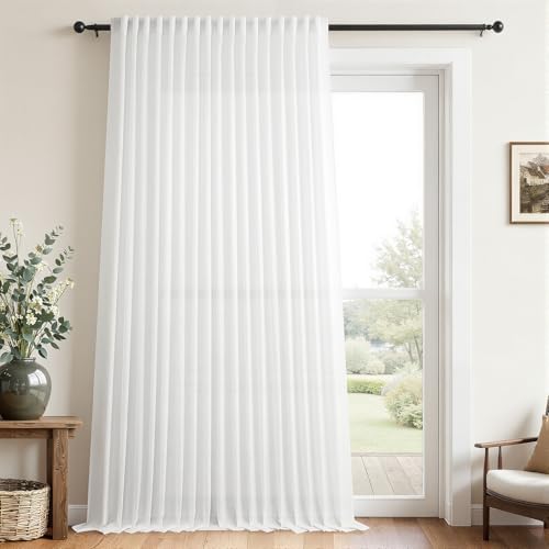CUTEWIND Cortinas Extraanchas de Lino Blancas Translucidas 300x240 CM Cortina Salon Modernas 1 Pieza Dormitorio Infantil Habitacion Juvenil Cocina Comedor Cortina Blanca Visillos Rusticas