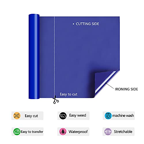 Image of RENLITONG Sapphire Blue Iron on Vinyl - 12Inch by 5ft Roll HTV Heat Transfer Vinyl for T-Shirt HTV Rolls for All Cutter Machine - Easy to Cut & Weed for Heat Transfer Design