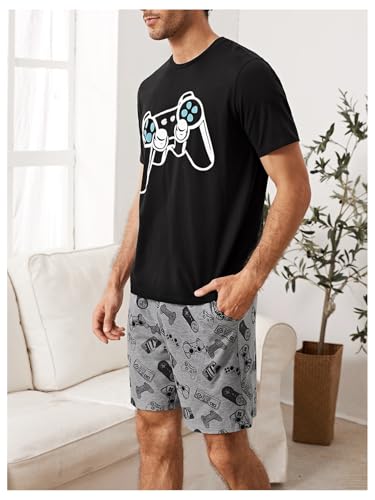 Image of Verdusa Men's Pajamas Set 2 Piece Pjs Sets Short Sleeve Letter Print Tee and Short Lounge Set