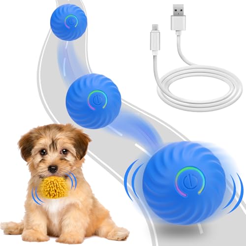 Interactive Self-Rolling Dog Toy, Anti-Chewer for Small/Medium Puppies, Motion Activated