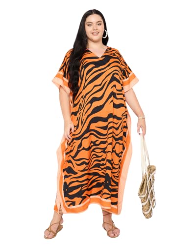 Image of Gypsie Blu Women Plus Size Kaftan Dress Beach Cover Up Maxi Dresses for Women, V-Neck Kimono Sleeve 1X-3X