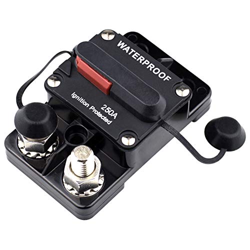 Cllena 250 Amp Circuit Breaker 12V-48V DC with Manual Reset (No Disconnect Button) for Car Truck Rv Motorhome Marine Automotive Audio Stereo System Trolling Motor Winch etc.