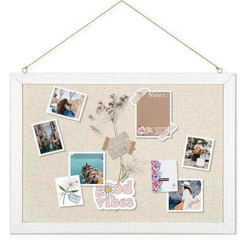 Bulletin Boards with Linen 1-Pack 16''X 12'' Double-Sided Cork Board for Walls Wood Framed Bulletin Boards, Small Pin Board for Home Kitchen Office Decorative Hanging 10 Pushpins