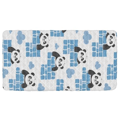 Portable Toddler Bed Sheet for Kids Panda and Blue Clouds and Blocks Travel Bed Fitted Sheet
