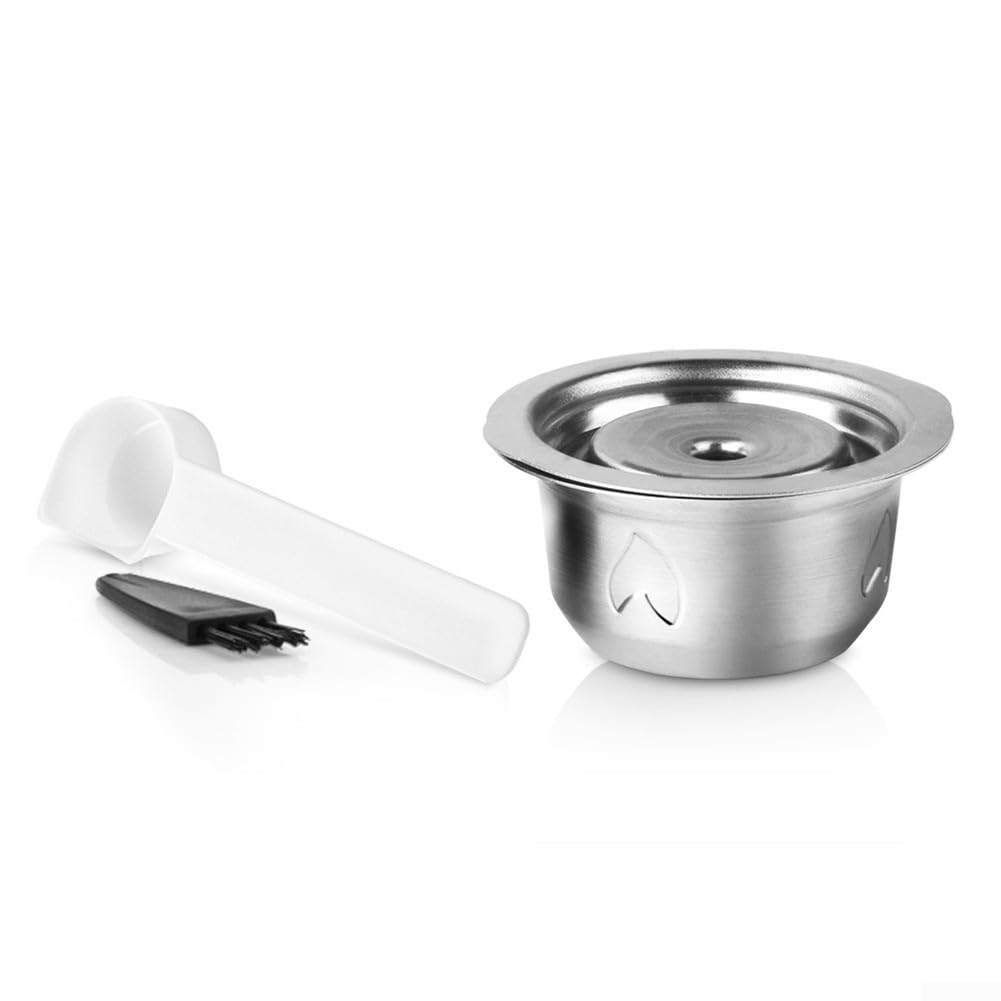 Cápsula Reutilizable para acero Inoxidable Compatible Cápsula(2Capsule+Spoon&Brush) | para para acero inoxidable , compatible , reduce residuos, para fácil llenado, para sabor puro