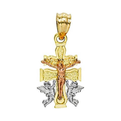 Pyramid Jewelry 14K Tri-Color Gold Caravaca Jesus Christ Cross Charm Pendant, 0.68 Inches Cover