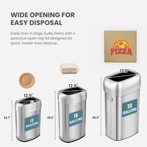 Image of iTouchless 30 Gallon 114L Oval Open Top Stainless Steel Extra-Large Commercial Trash Can with Wheels, 2 AbsorbX Odor Filters | ADA Compliant Bin for Restaurant Restroom Hotel Office Healthcare Retail