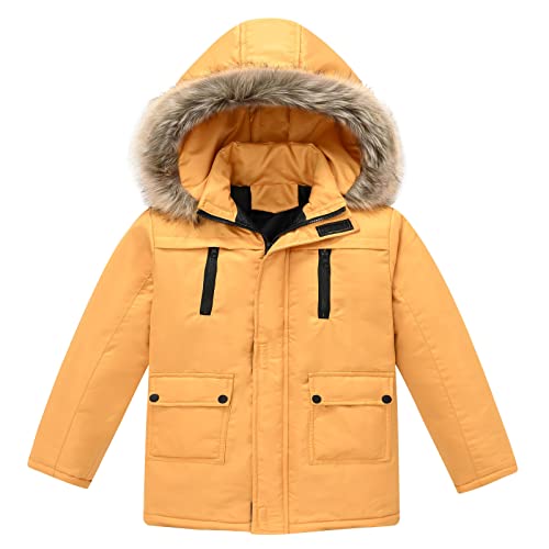 Kids Girls Floral Print Winter Coat Cotton Parka Hooded Snowsuit Warm Zip Up Windproof Puffer Jacket Outerwear (Orange, 11-12 Years)2