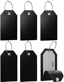 Mini Luggage Tag with Full Privacy Cover and Stainless Steel Loop (6pk, Black)
