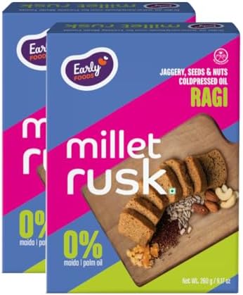 Early Foods - Pack of 2 : Ragi Rusk | Millet Rusk Sugar Free | No Maida Rusk | Rusks for Kids | Millet Toast Rusk Biscuit 230g x 2
