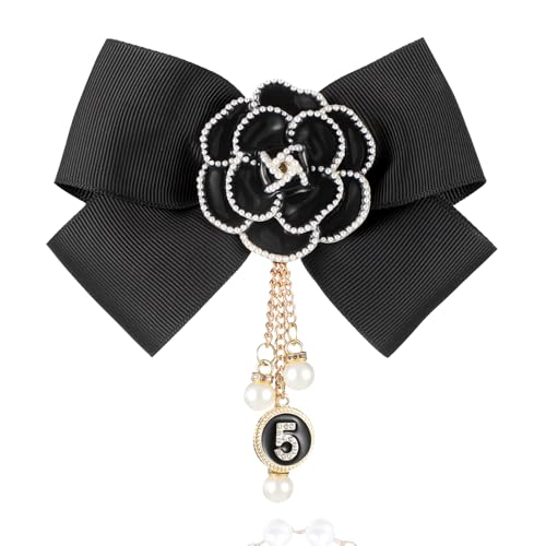 Image of Dimeho Imitation Pearl Dangle Chain Brooch Vintage Lapel Pins and Brooches for Women Four Leaf Clover Brooch