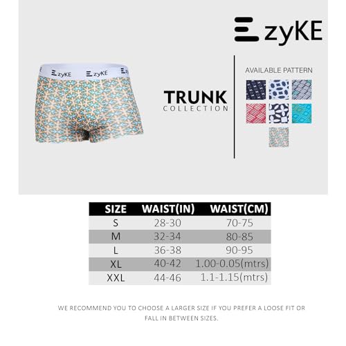 Image of Zyke Men's Printed Cotton Trunk Innerwear | 95% Cotton 5% Elastane Stretch Underwear | Ultra Soft Waistband Anti-Bacterial Moisture Wicking Trunks for Men Pack of 1