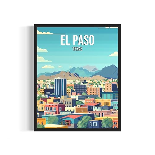 El Paso Texas City UnFramed Poster Art Print, Skyline Cityscape Wall Art Illustration Posters, Landscape Travel Map Decor Gallery 24A (El Paso Texas, 20"L x 16"W, Unframed)