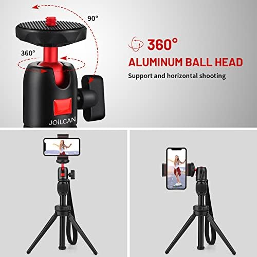 JOILCAN Mini Tripod, Aluminium Portable Desktop Tripod Stand with 360 Degree Ball Head, 1/4 Screw Tabletop Tripod with Selfie Stick for Webcam, Projectors, Compact Camera, Load up to 3 kilograms