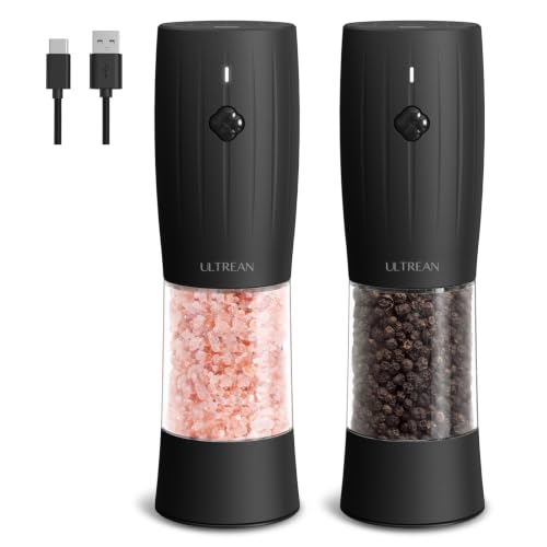 Ultrean USB-C Rechargeable Electric Salt & Pepper Grinder Set (Black) only $11.99