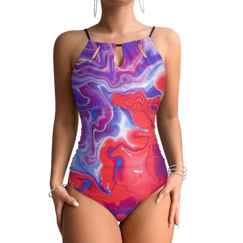 Monokini beachwear marbre rouge et violet parfait pour vos journées plage
