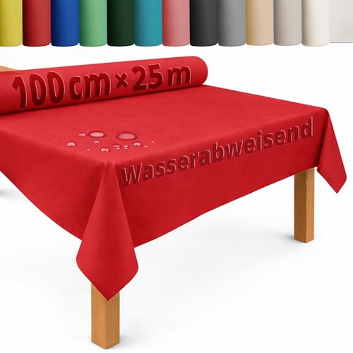 DecoHomeTextil Tischdecke Rolle Tischdeckenrolle Vliesstoff Vlies Rot 1 x 25 m 80g/m² abwaschbar wasserabweisend
