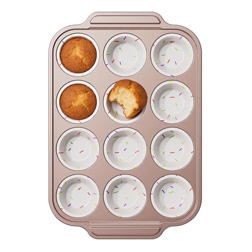 QuikLite Silicone Muffin Pan for Baking with Metal Frame, 12 Cup Regular Size Cupcake Pan, Nonstick Food Grade Silicone Muffin Tin for Baking, Easy Release Egg Bite Molds, BPA Free