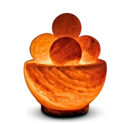 Salzlampe Bol mit 4 Massagekugeln - Handgeschnitzt - Glühbirne und Kabel im Lieferumfang enthalten - Entspannende Dekoration - Himalaya aus Salt Range Pakistan - Salz - Wellness - 1,9 kg - Zen'Light