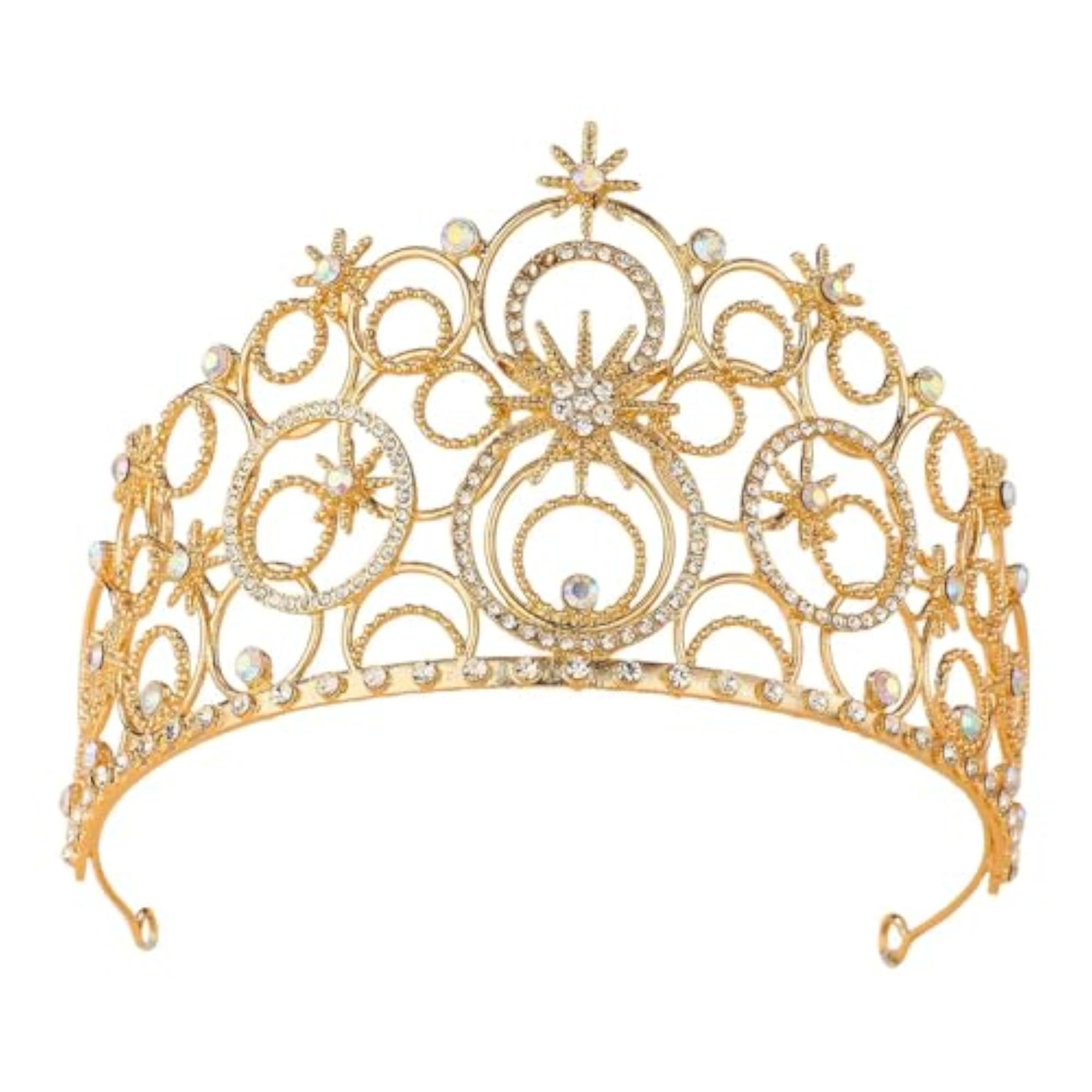 Women's Gold Rhinestone Crown Tiara Headband for Ceremonies