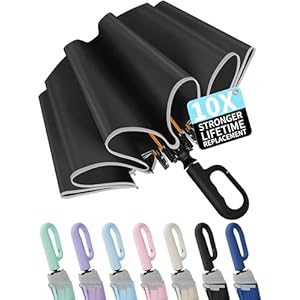 Seniny Travel Umbrella with Carabiner Handle, Windproof Large Umbrellas for Rain with Dual-Rib Structure, Portable Compact Umbrella with Reflective Strip, Car Backpack UV Umbrellas for Sun Protection