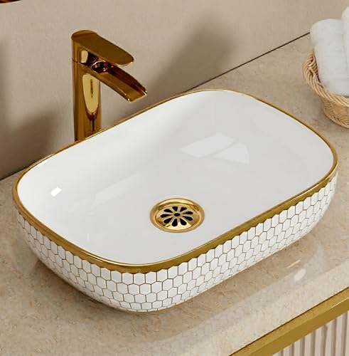Image of BASSINO 6 Inch Basin Waste Coupling Nylon Thread Body with Brass Jali Head /Heavy Duty Bathroom Sink Drain for Wash Basin /Anti Clog Waste Coupling with Durable Build /Universal Fit Drain(Gold)