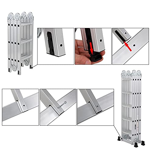 Luisladders 15.5Ft Folding Ladder Multi-Purpose Aluminium Extension 7 In 1 Step Heavy Duty Combination En 131 Standard #TOP6