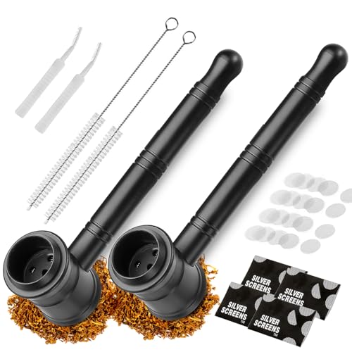 Celepoir 2 Pièces Mini Pipe, Petite Pipe Portable, Noir Pipe en Aluminium avec 22 Filtres à Mailles & 4 Brosses de Nettoyage, Détachable Mini Pipe à Usage...