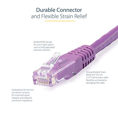 Image of StarTech.com 10ft CAT6 Ethernet Cable - Purple Molded Gigabit CAT 6 Wire - 100W PoE RJ45 UTP 650MHz - Category 6 Network Patch Cord UL /TIA (C6PATCH10PL)