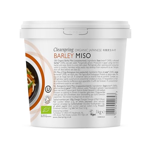 Image of Clearspring Organic Japanese Barley Miso Paste | Unpasteurised | 1kg | Aged in Cedarwood Kegs | High in Protein | Vegan | Kosher