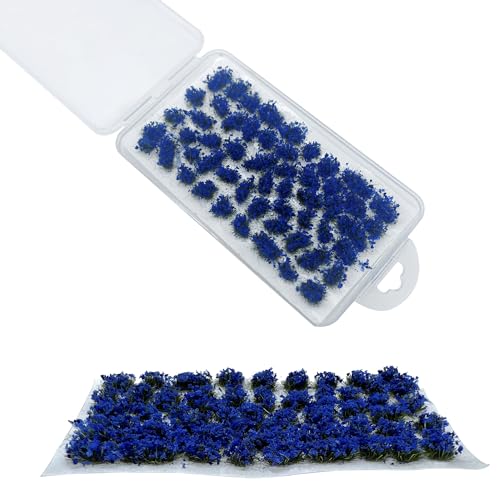 Woohome 53 Pcs DIY Miniature Flower Cluster Flower Vegetation Groups Cyan Static Grass Tufts for Train Landscape Railroad Scenery Sand Military Layout Model Miniature Bases and Dioramas