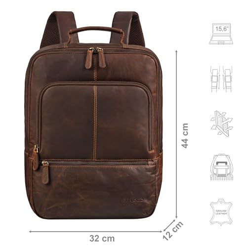 STILORD "Forest" Plecak na laptopa 15,6 cala Skórzany Plecak Biznesowy Skórzany Plecak Męski XL na Szeroką Teczkę A4 Plecak Vintage Oryginalna Skóra Kolor:koniakowy - ciemnobrązowy