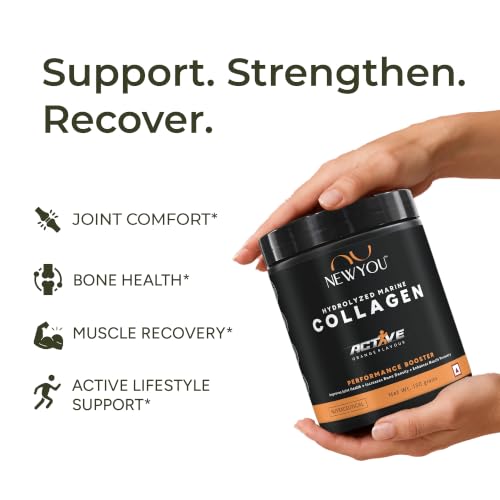 Image of NewYou Active Marine Collagen Powder for Joint & Bone Support | With Glucosamine, Hyaluronic Acid & Vitamin C | Supports Flexibility & Mobility | Orange Flavour | 150g