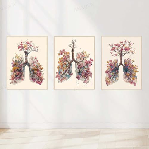 Aquarelle abstraite poumons sur toile pour décoration murale salon et clinique