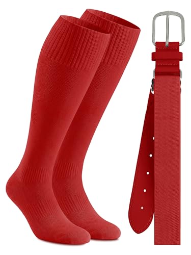 Cooraby Baseball Socks and Belt Combo Youth Boys Adjustable Softball Football Socks and Elastic Baseball Belts for Boys Girls
