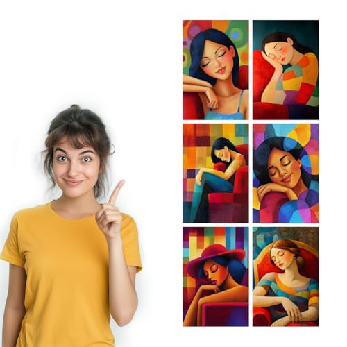 Image of SiddArtify Modern Portrait Wall Art Prints Set - Colorful Woman Poster Decor for Living Room Bedroom Office - 8x12 Sticker Pack of 6