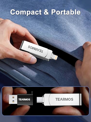 TEARMOS 512GB Flash Drive Intended for iPhone iPad, Memory Stick Storage for Photos and Videos Backup, Compatible with iPhone iPad Android PC, Plug and Play, No Application Required (Metal Silver)