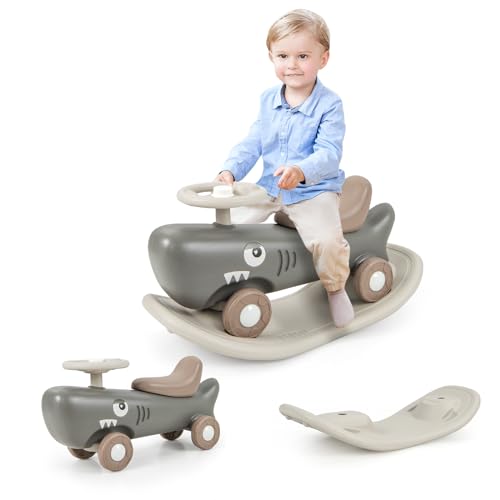 Image of COSTWAY 3 in 1 Ride On Push Car, Convertible Rocking Horse with Detachable Balance Board, Anti-slip EVA Strips, Toddler Rocker Sliding Toy for Boys Girls (Gray)