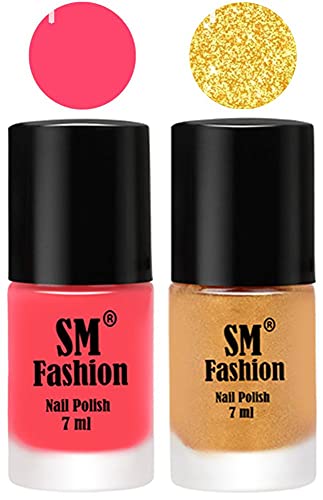 Image of Long Lasting Nail Polish | Nail Paint Combo 7 ml Each) - Set of 2 Pink-Light Golden