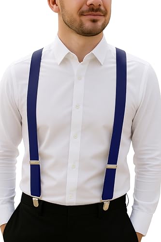 trilece Navy Blue Suspenders for Men - Adjustable Elastic 1 Y Back Shape Mens Womens Suspenders for Costume Tuxedo Dress Pants and Jeans with Heavy Duty Strong Clips (Navy Blue 1)
