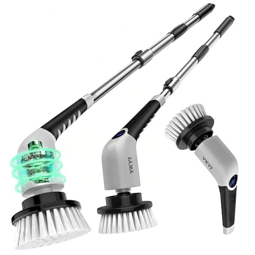 YKYI Cordless Electric Spin Scrubber Power Cleaning Brush with 8 Replaceable Heads & Extension Handle for Bathroom Tub Tile Floor Car