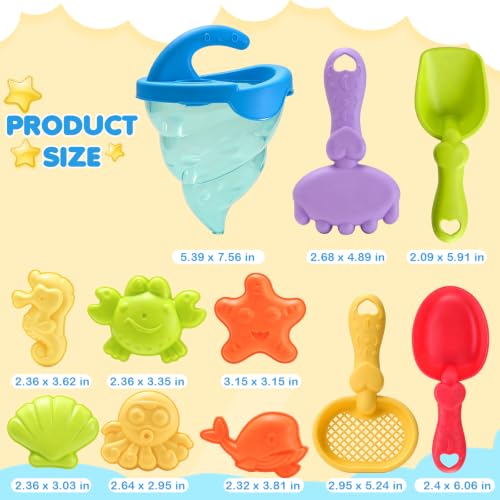 BeneFine 11 PCS Kid Beach Toys,Sand Water Funnel with No Partition, Silicone Plug,Beach Shovels and Sand Molds for Kids Boys Girls Ages 3-13 — view 2